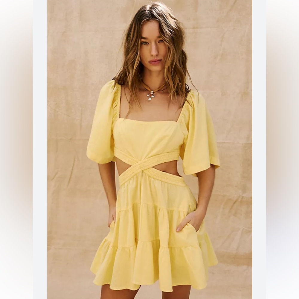 Free People Yellow Cutout Mini Dress